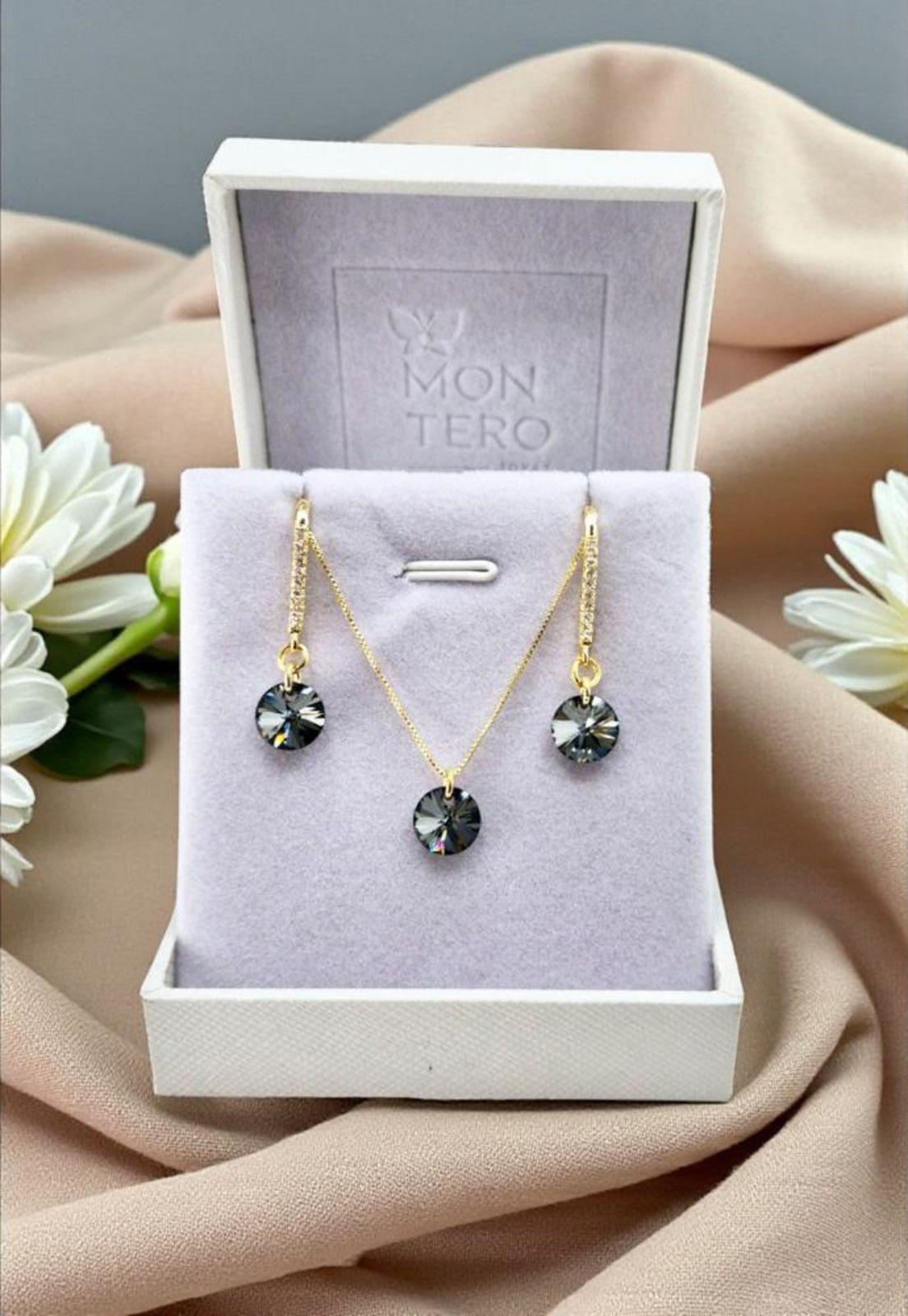 Conjunto Antonia Gold 24K Cristal Swarovski® Silver Night-3