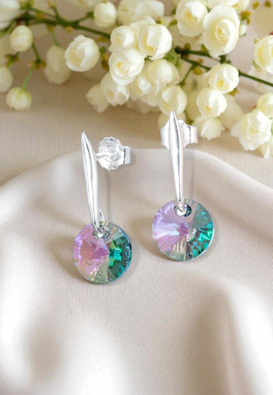 Aros Punto De Luz Plata 925 Cristal Swarovski®  Paradise Shine-2