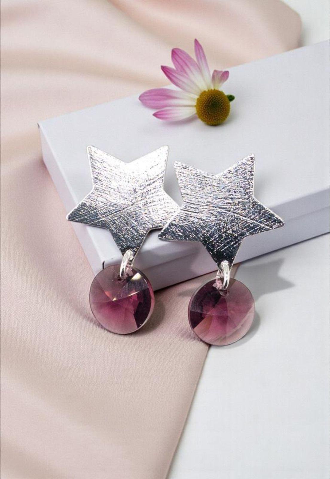 Aros Estelar Baño Oro Blanco Cristal Swarovski® Amethyst-2