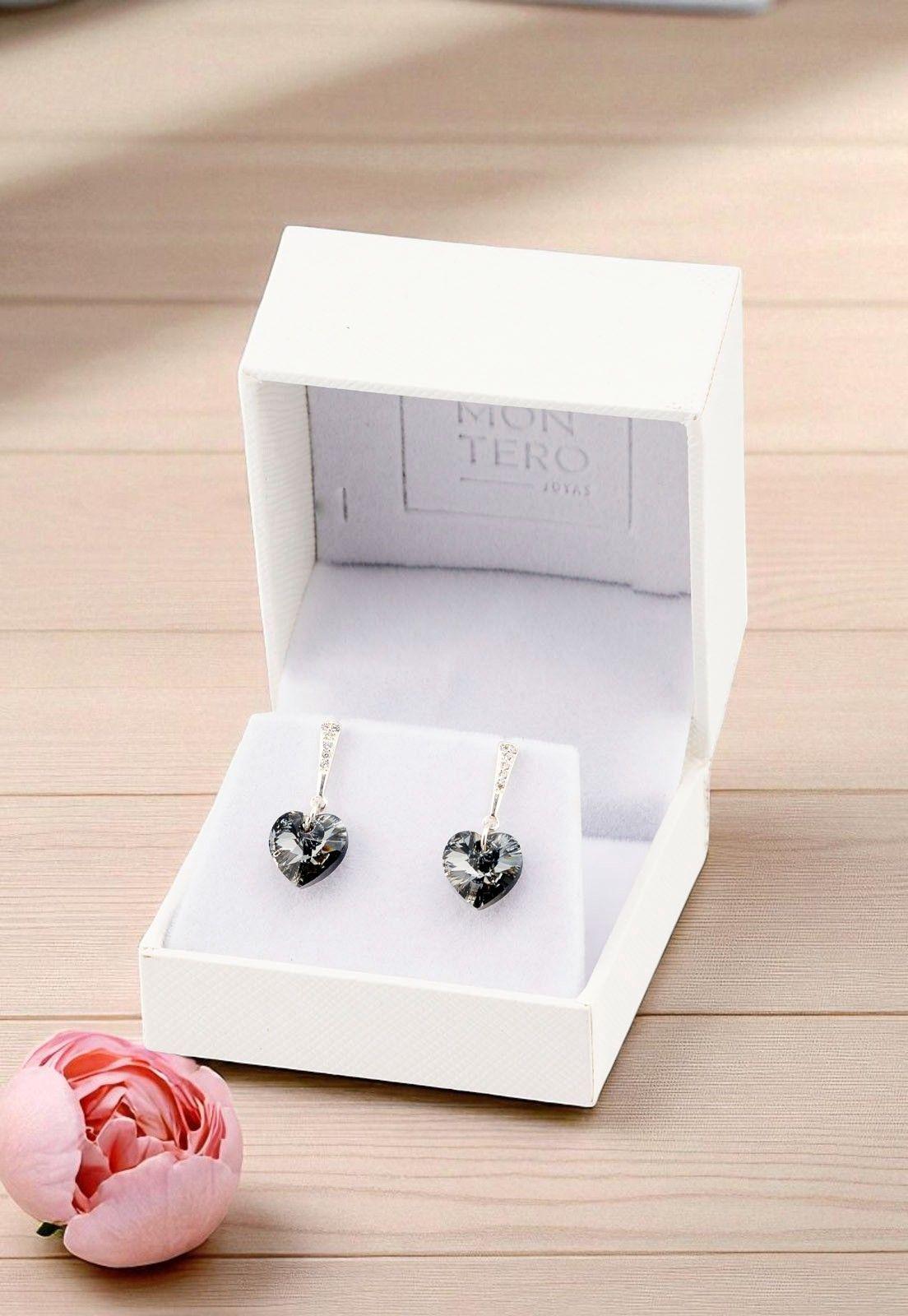 Aros Romance Plata Italiana 925 Cristal Genuino Silver Night-2
