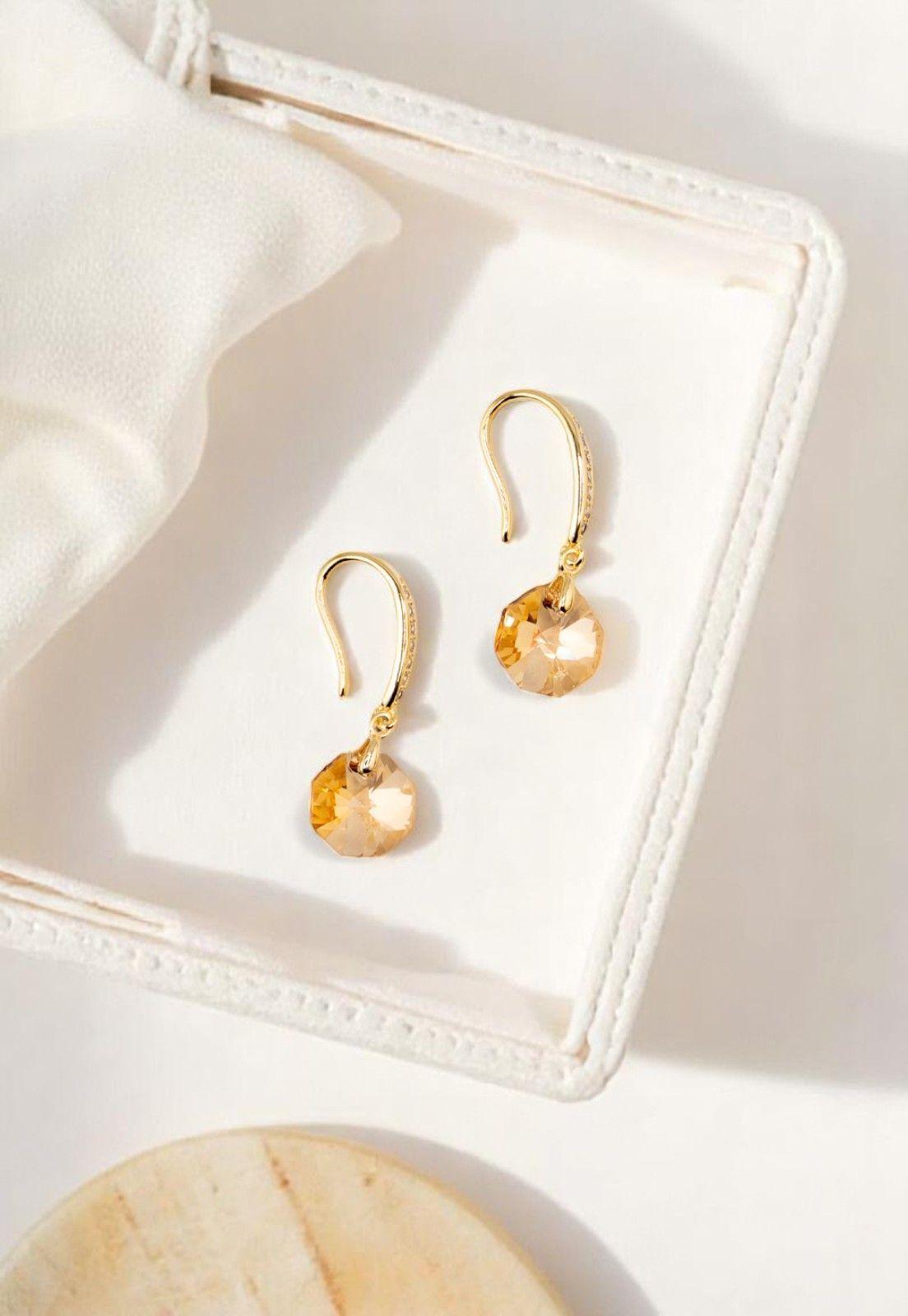 Aros Lucia Gold Baño de Oro 24k y Cristales Genuinos Golden Shadow.-1