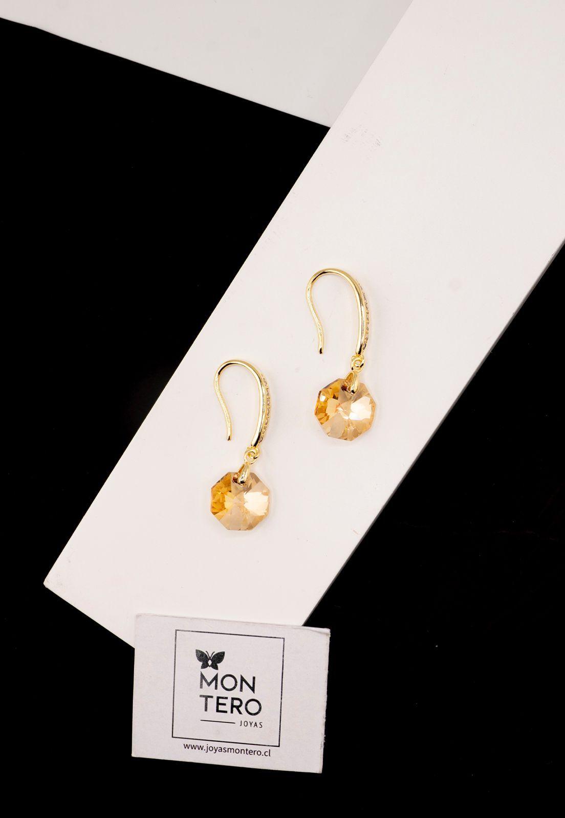 Aros Lucia Gold Baño de Oro 24k y Cristales Genuinos Golden Shadow.-2