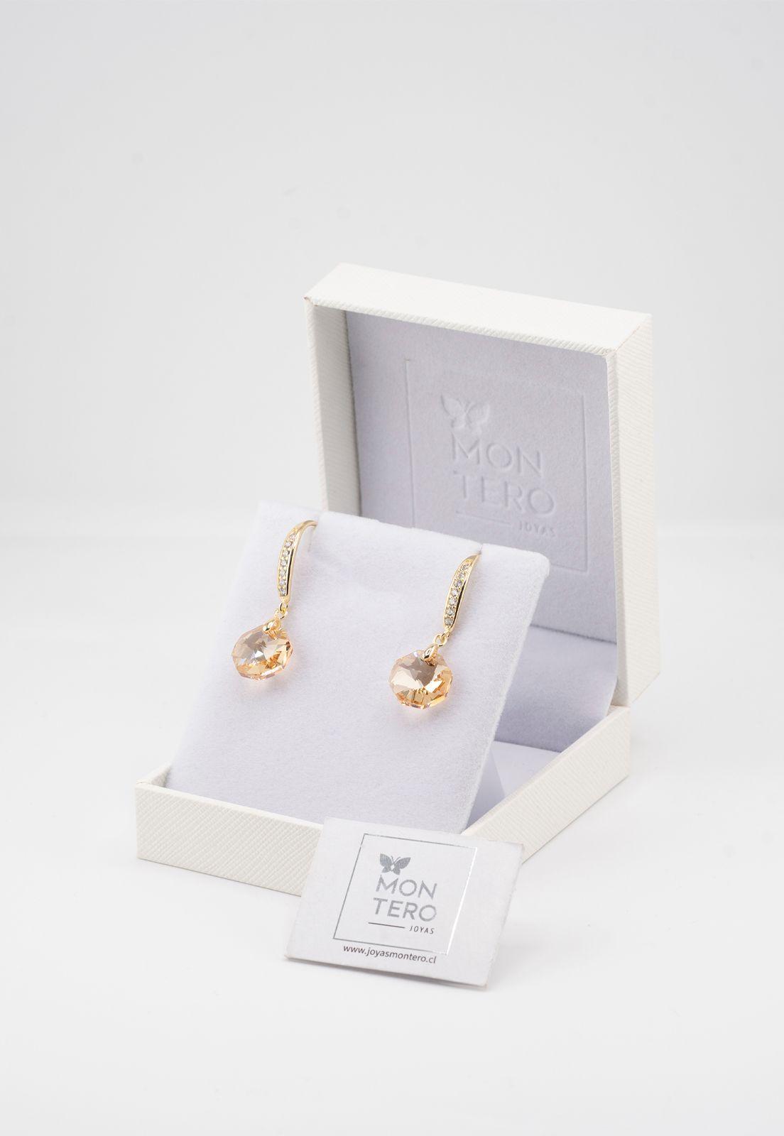 Aros Lucia Gold Baño de Oro 24k y Cristales Genuinos Golden Shadow.-4