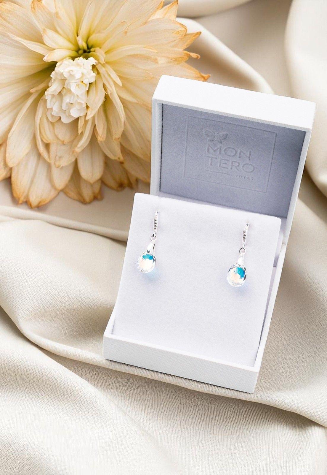 Aros Gota De Luz Plata Italiana 925 Cristal Genuino Aurora Boreal-3