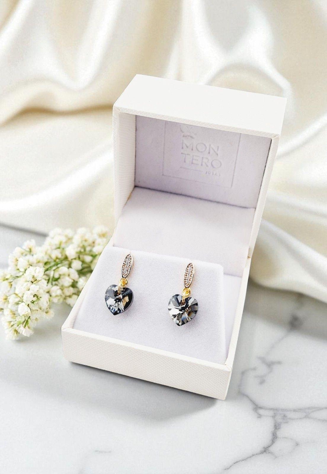 Aros Romance Gold 24K Cristal Genuino Silver Night-2