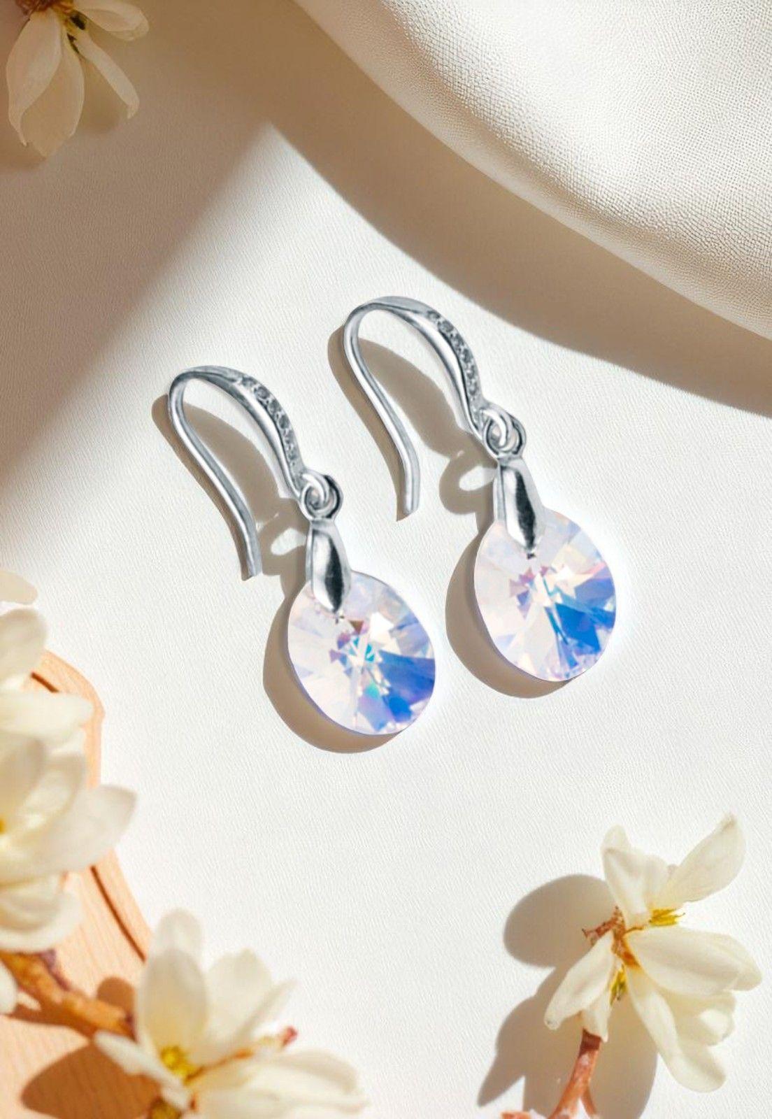 Aros Praga Plata 925 Cristal Genuino Aurora Boreal-4