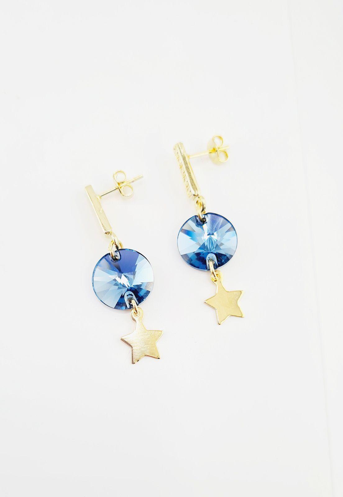 Conjunto Cosmo Gold Baño de Oro y Cristales Genuinos Denim Blue-2