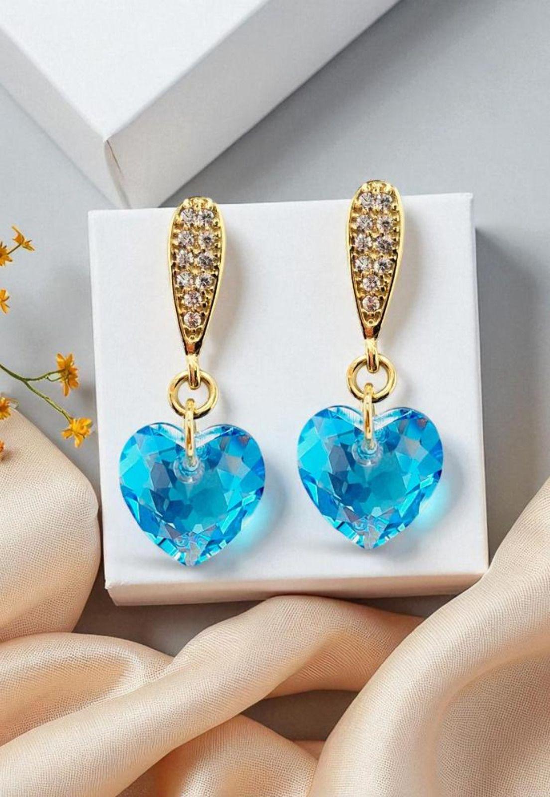 Aros Amor Gold 24K Cristal Swarovski® Aquamarine-2