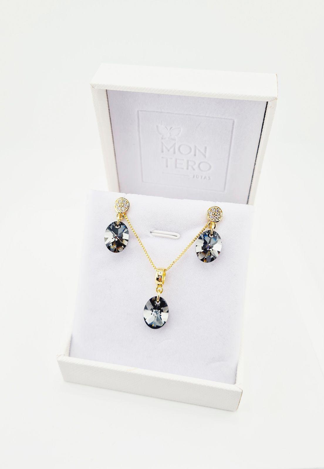 Conjunto Praga Gold Baño de Oro y Cristales Genuinos Silver Night-4