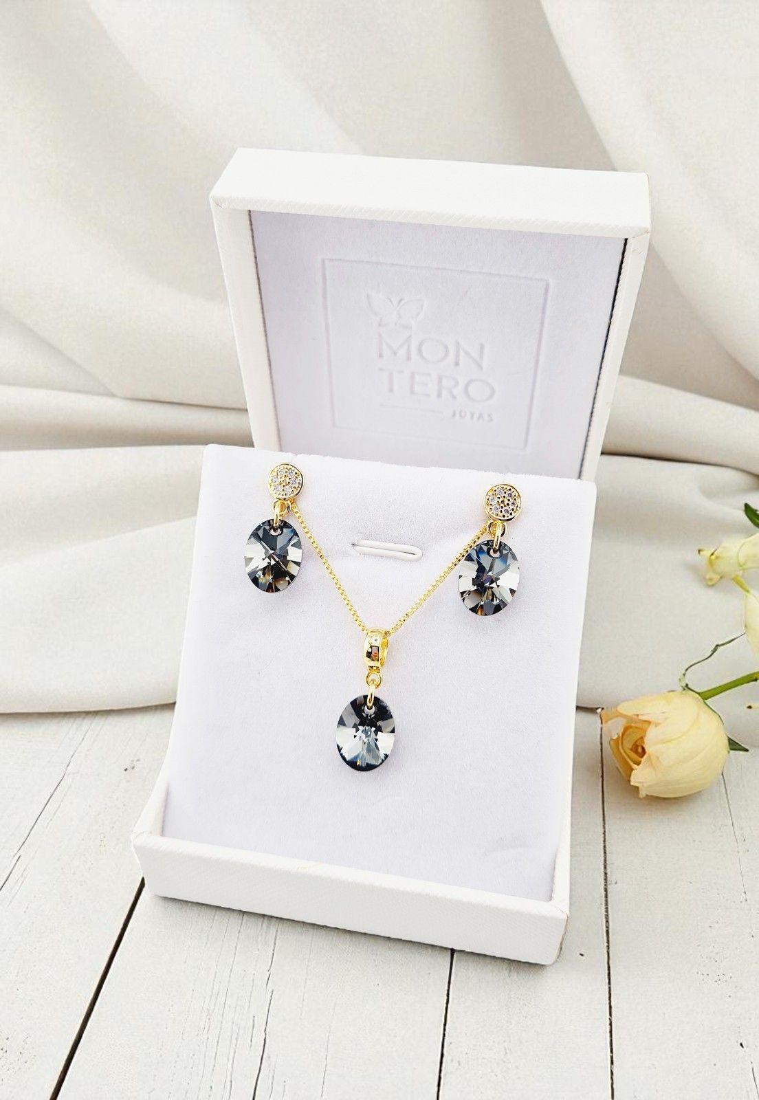 Conjunto Praga Baño Oro 24K Cristal Genuino Silver Night-5