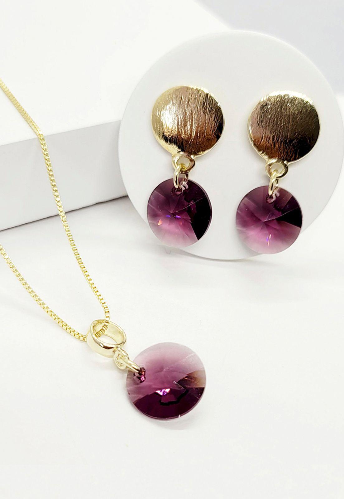 Conjunto Amalia Baño de Oro 24 k y Cristales Genuinos Amethyst-2