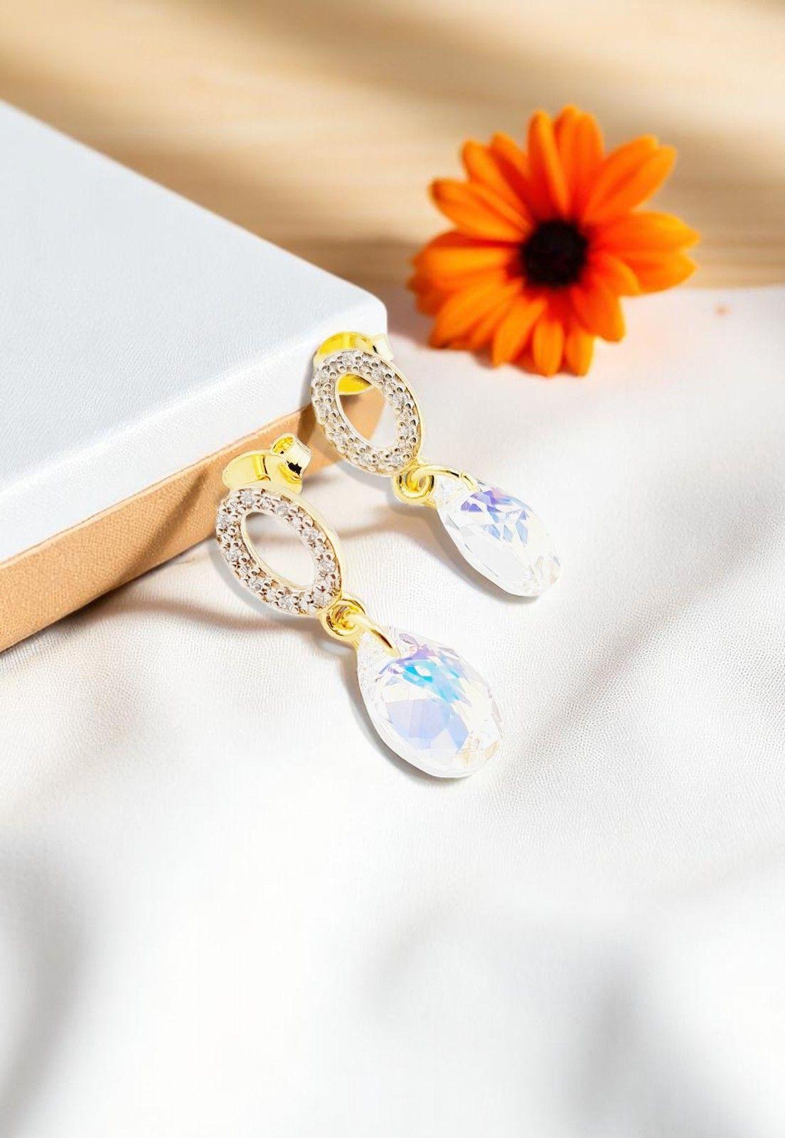 Aros Gota de Luz Gold Cristal Genuino Aurora Boreal-2