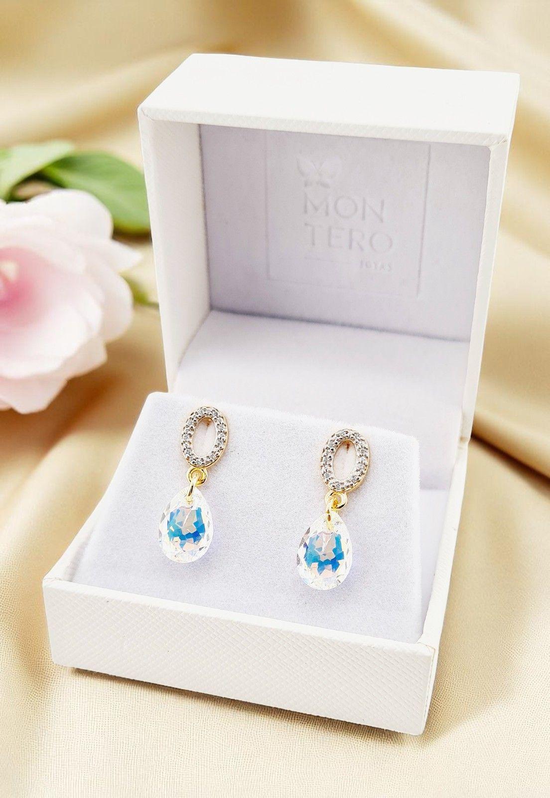 Aros Gota de Luz Gold Cristal Genuino Aurora Boreal-4