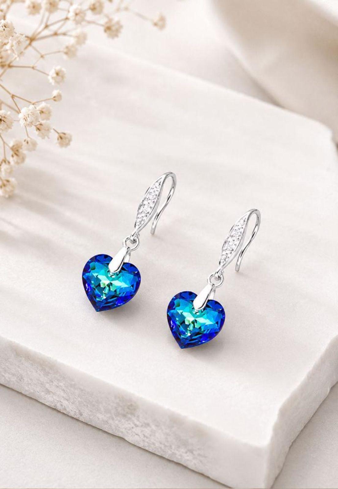 Aros Amor Plata 925 Cristal Swarovski® Bermuda Blue-1