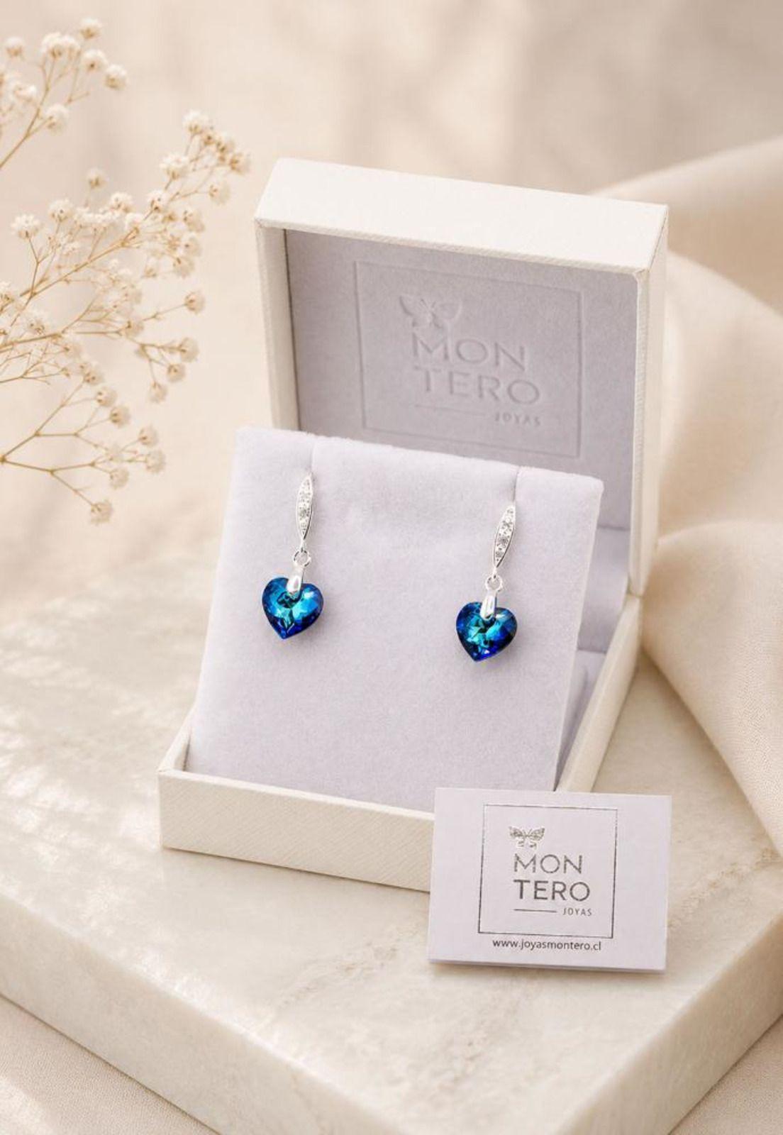 Aros Amor Plata 925 Cristal Swarovski® Bermuda Blue-2