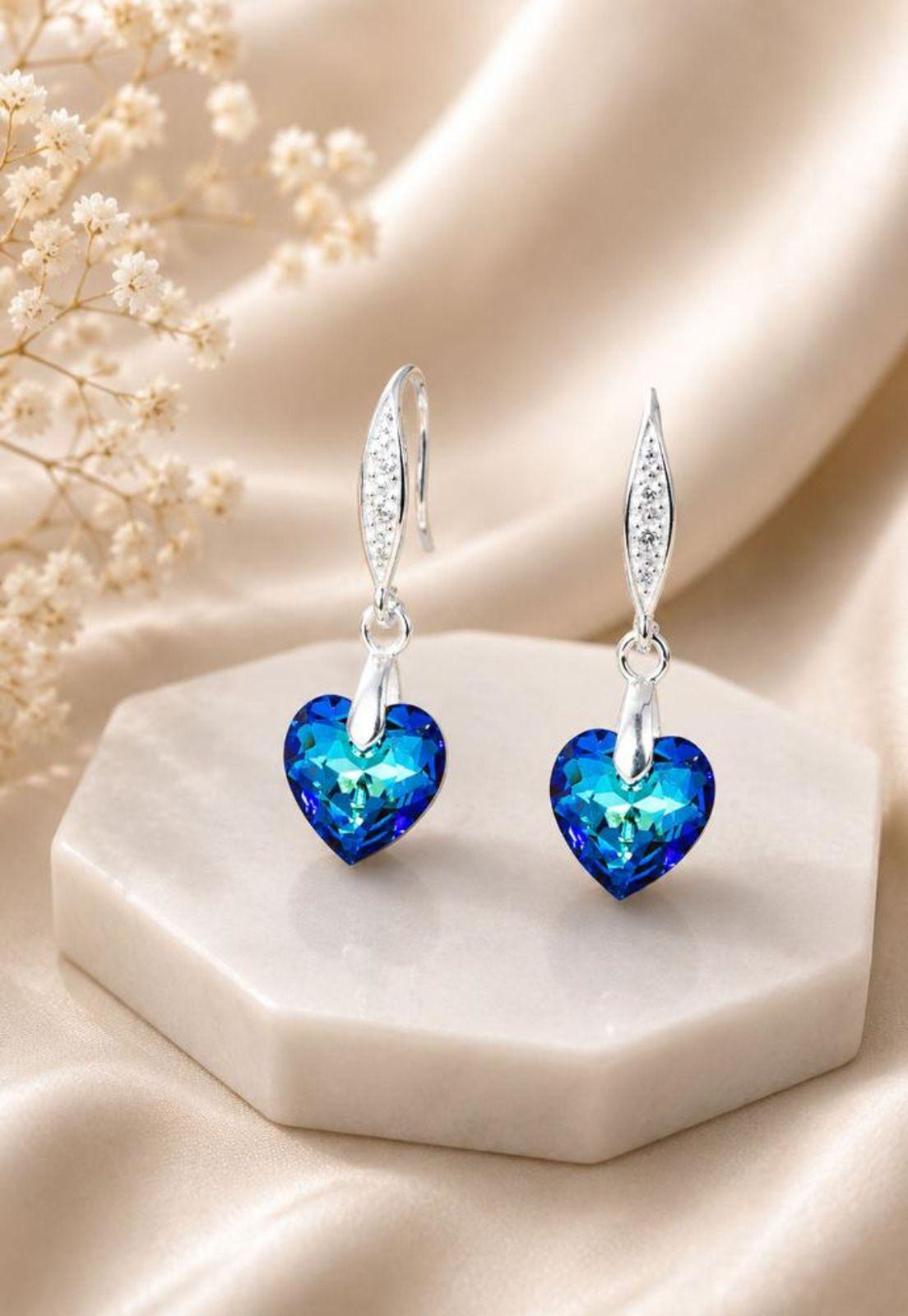 Aros Amor Plata 925 Cristal Swarovski® Bermuda Blue-3