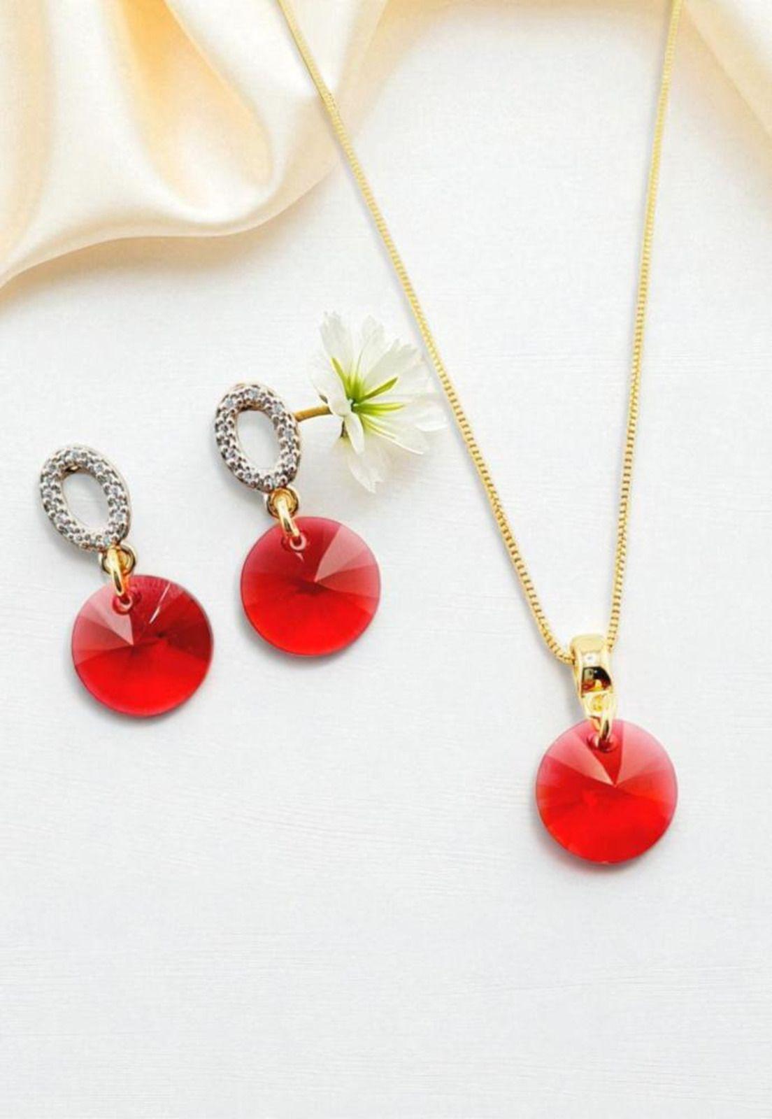 Conjunto Madrid Gold 24K Cristal Swarovski® Scarlet-2
