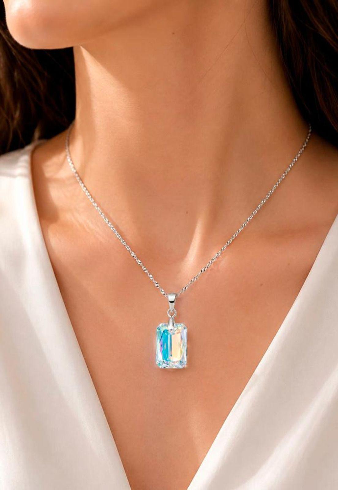 Collar Gran Estefanía Plata 925 Cristal Swarovski® Aurora Boreal-2