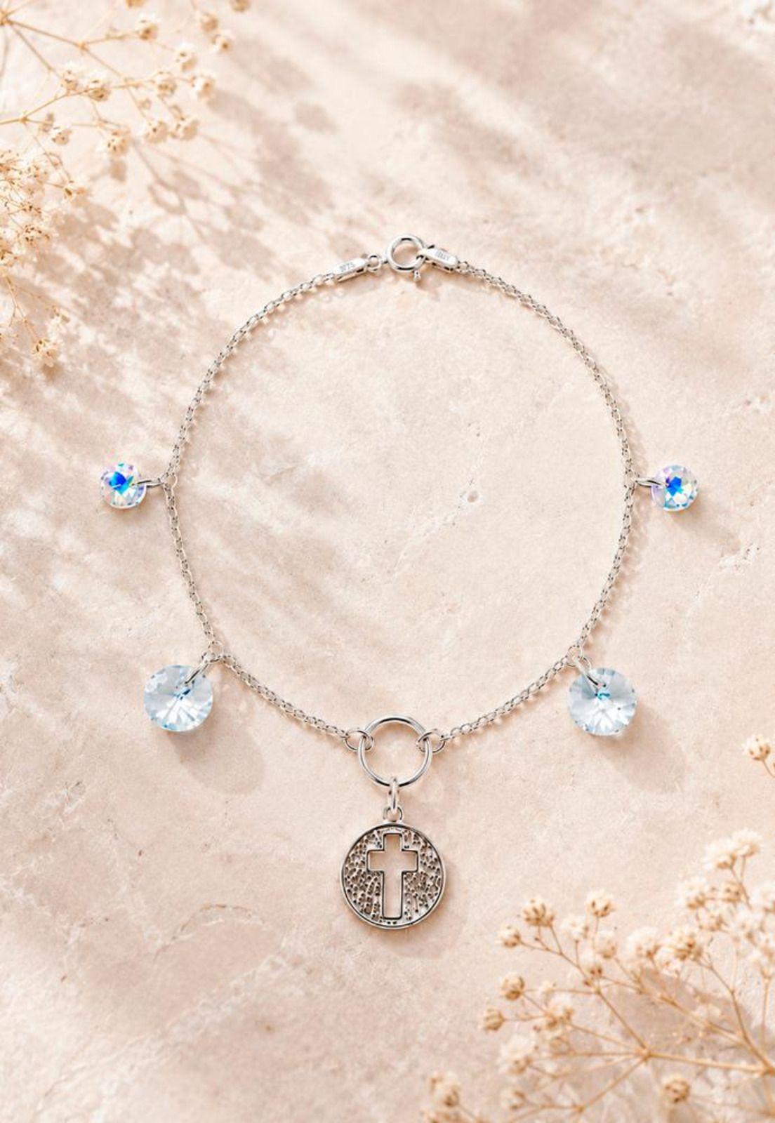 Pulsera Fe Plata 925 Cristal Swarovski® Blue Shade-2
