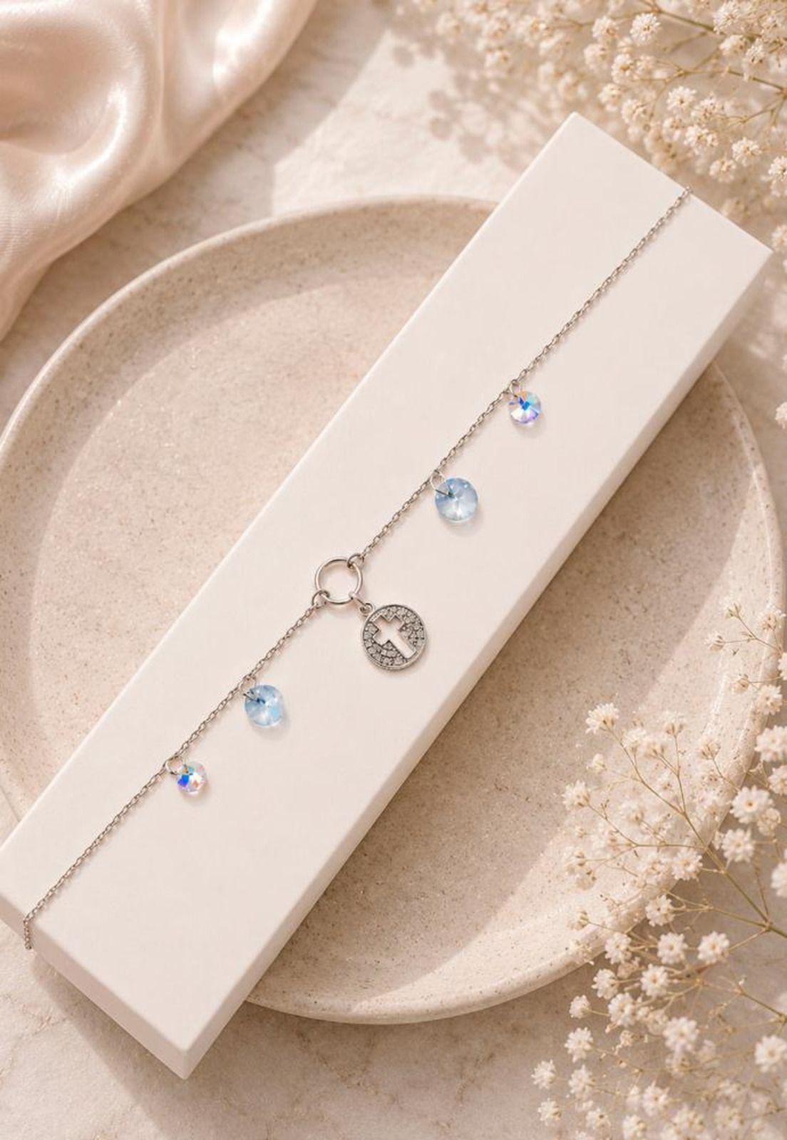 Pulsera Fe Plata 925 Cristal Swarovski® Blue Shade-5