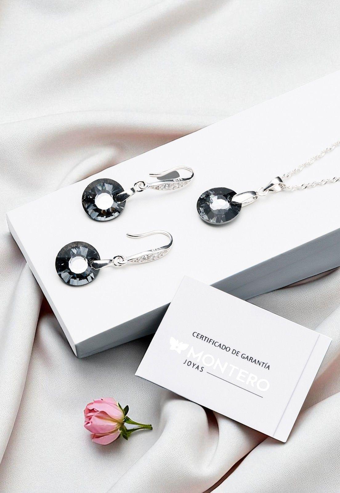 Conjunto Enigma Plata Italiana 925 Cristal Genuino Silver Night-2