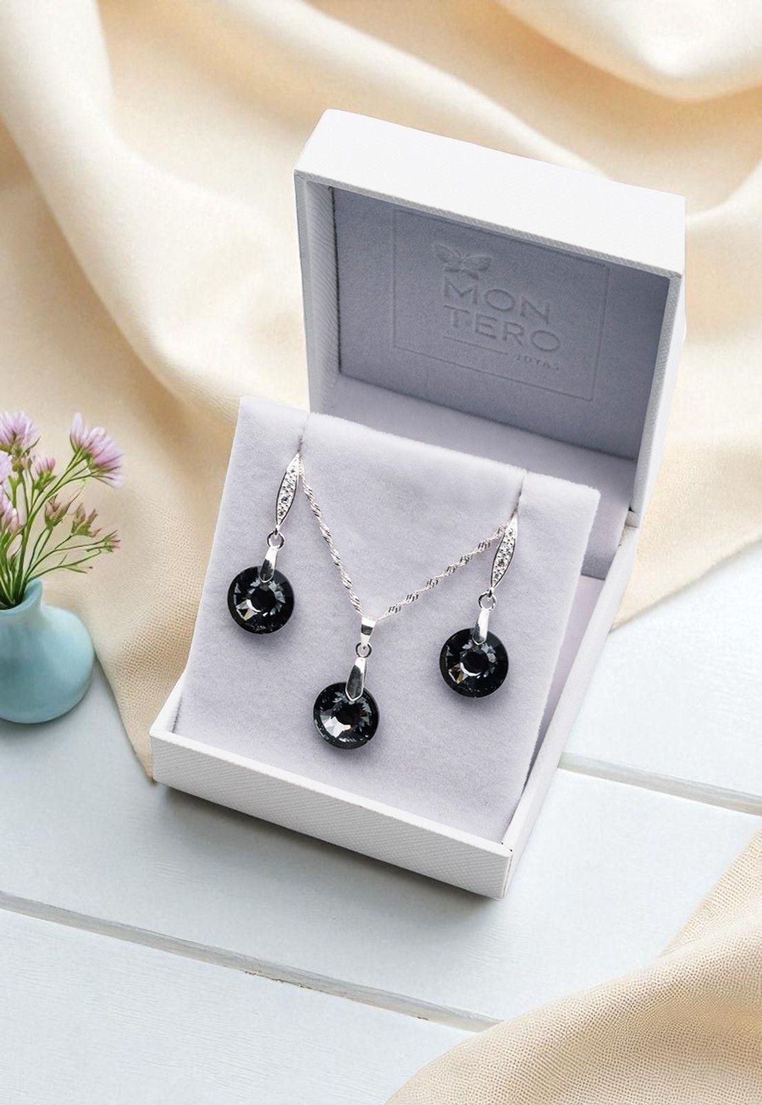 Conjunto Enigma Plata Italiana 925 Cristal Genuino Silver Night-3