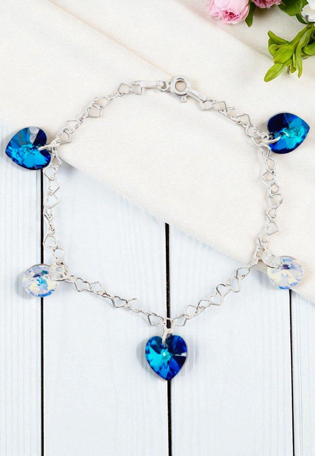 Pulsera Romance Plata Italiana 925 Cristal Genuino Bermuda Blue-1