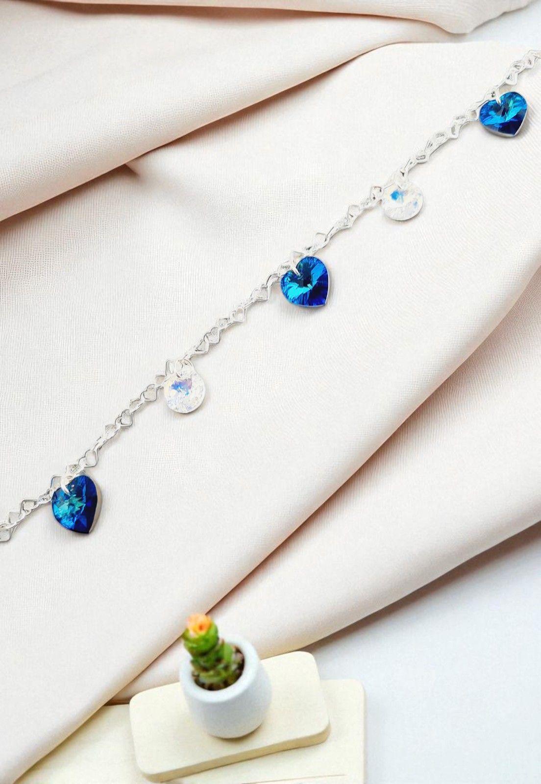 Pulsera Romance Plata Italiana 925 Cristal Genuino Bermuda Blue-2