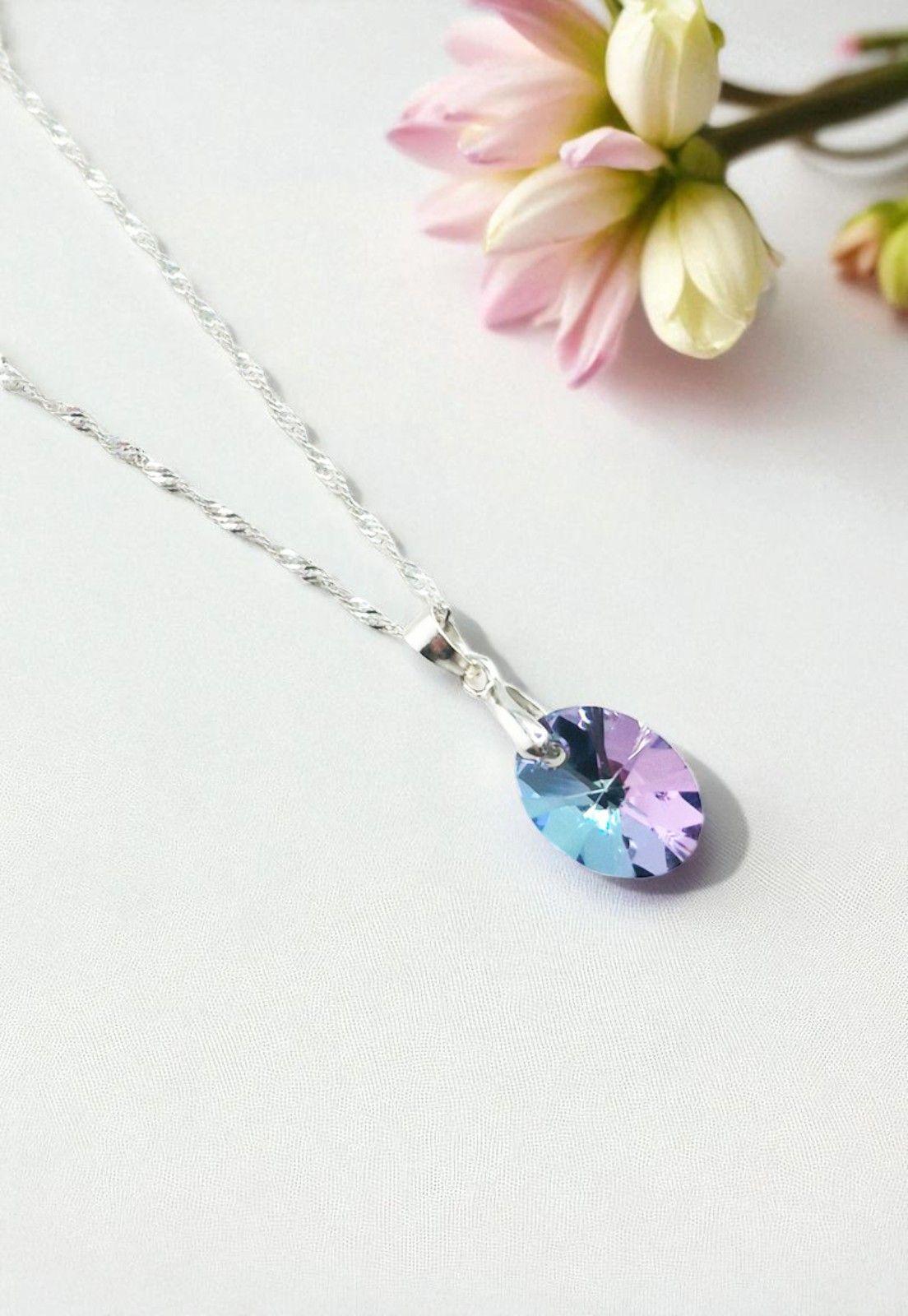 Collar Praga Plata 925 Cristal Genuino Vitral Light-2