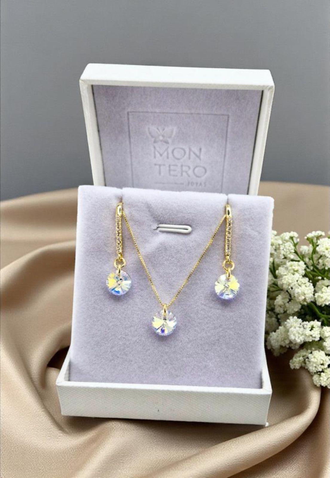 Conjunto Antonia Gold 24K Cristal Swarovski® Aurora Boreal-3