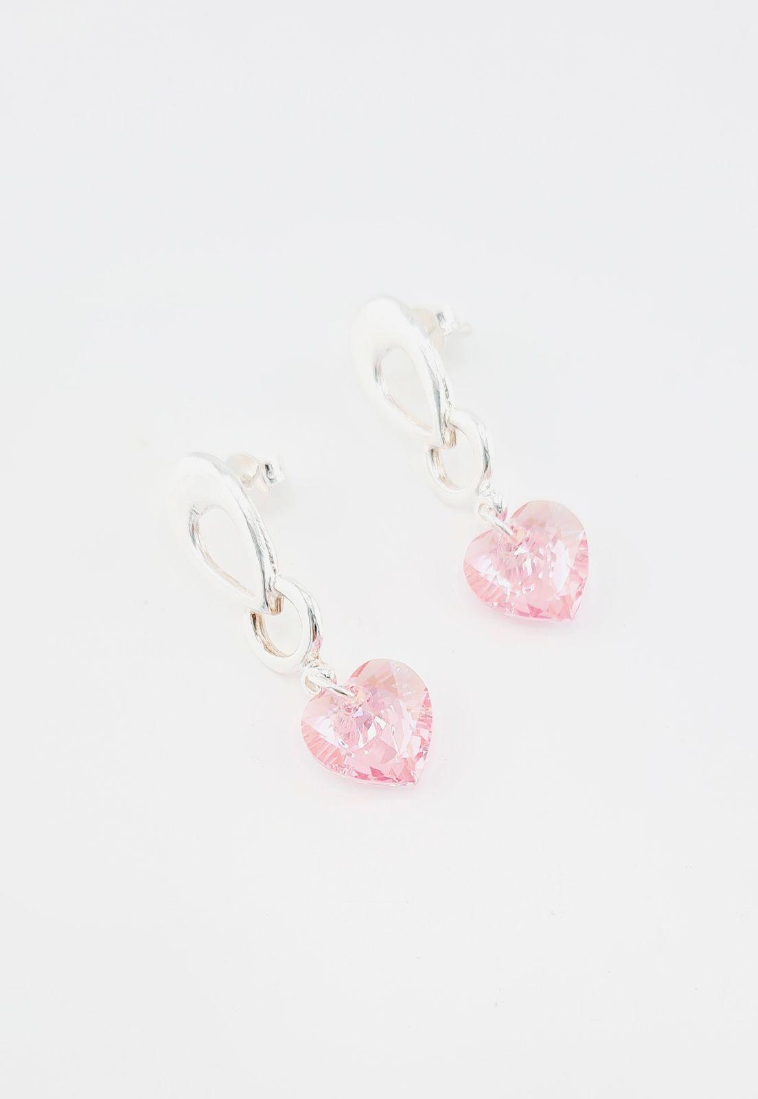 Aros Amor Baño de Oro Blanco Cristales Rose Shimmer.-1