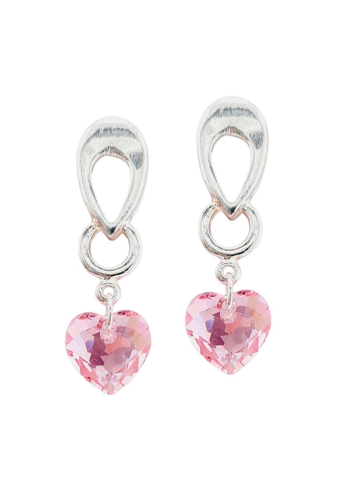 Aros Amor Baño de Oro Blanco Cristales Rose Shimmer.-0