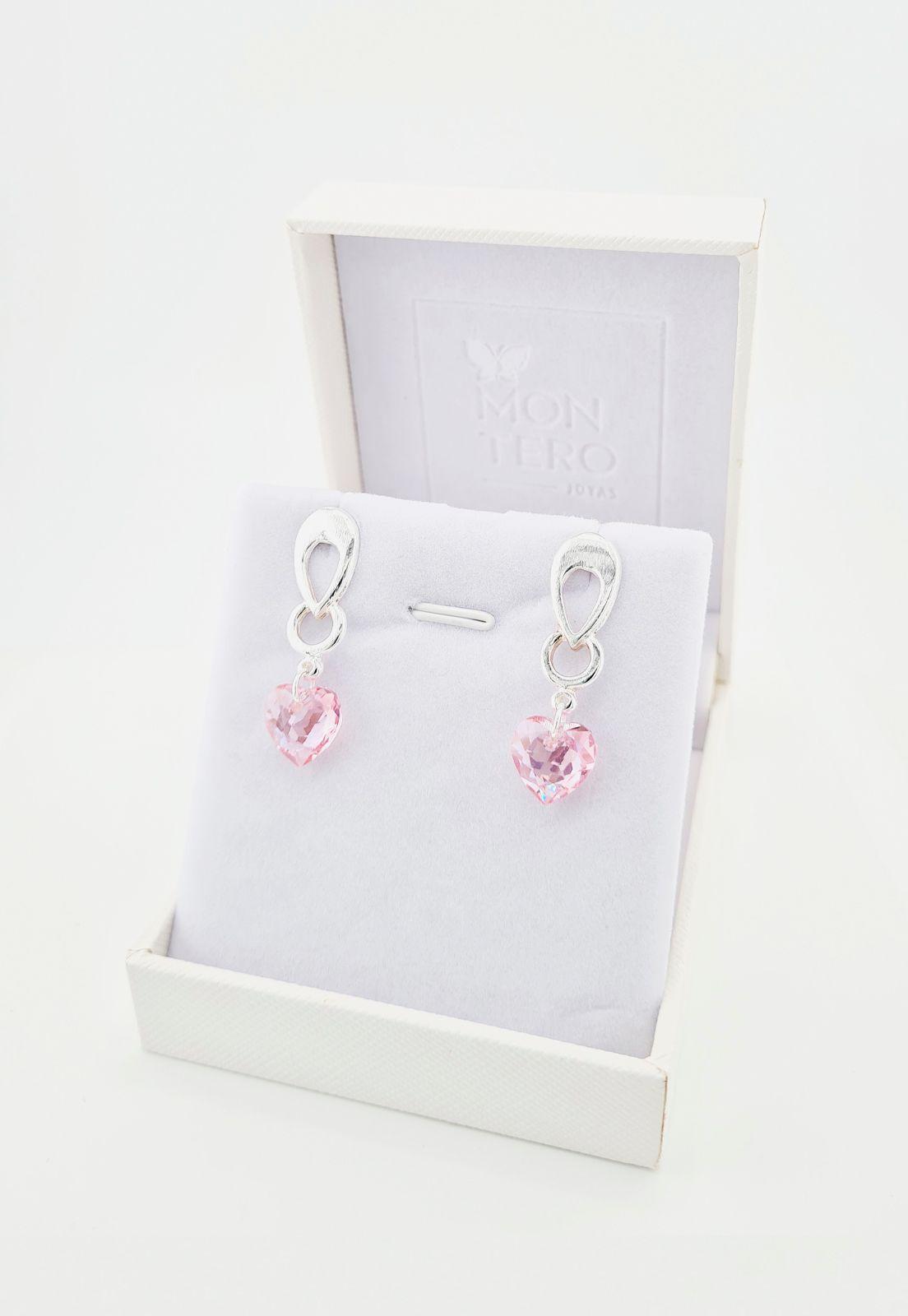 Aros Amor Baño de Oro Blanco Cristales Rose Shimmer.-3