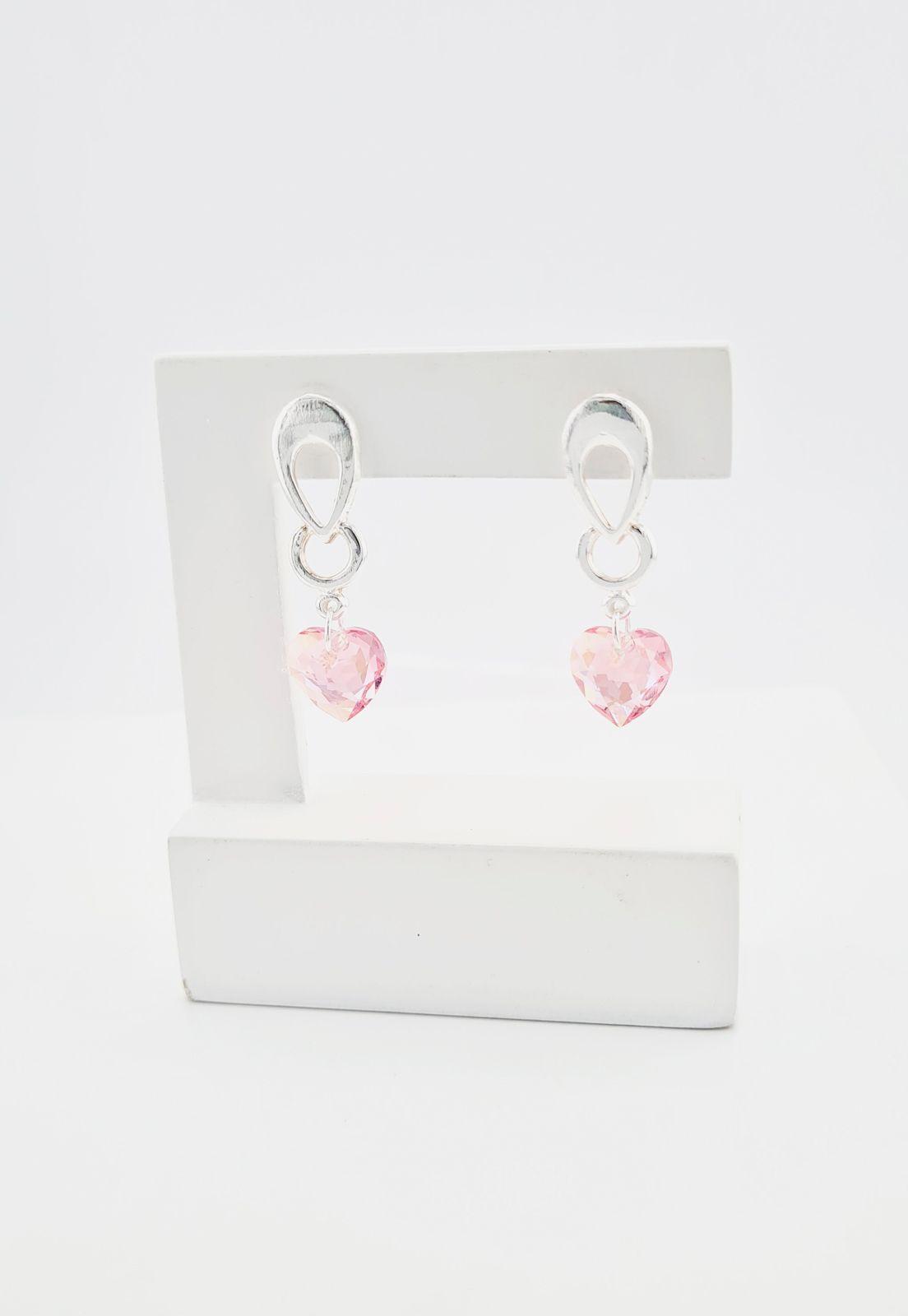 Aros Amor Baño de Oro Blanco Cristales Rose Shimmer.-2