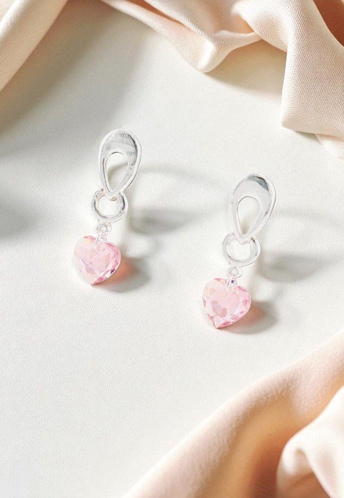 Aros Amor Baño de Oro Blanco Cristales Rose Shimmer.-2
