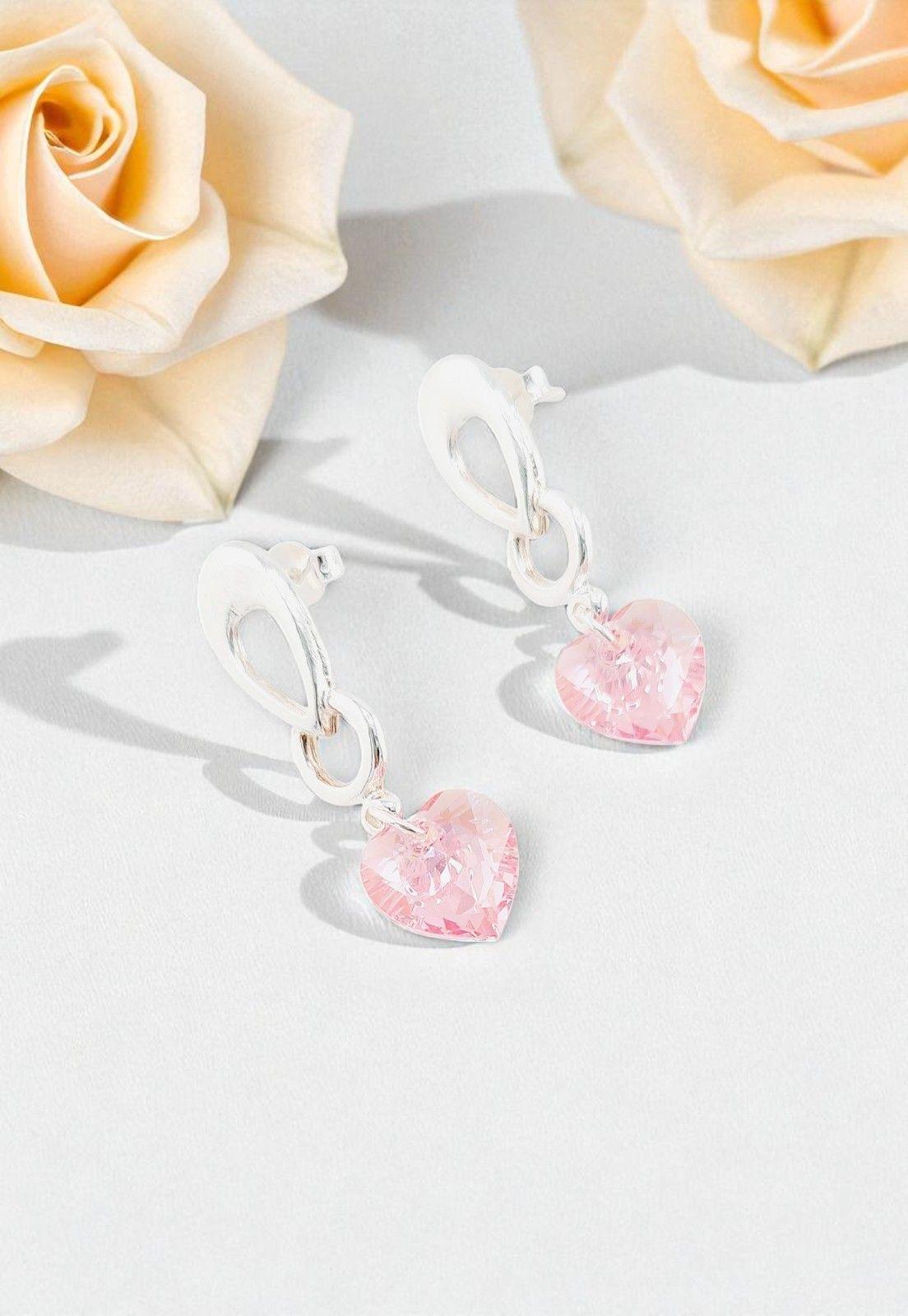 Aros Amor Baño de Oro Blanco Cristales Rose Shimmer.-3