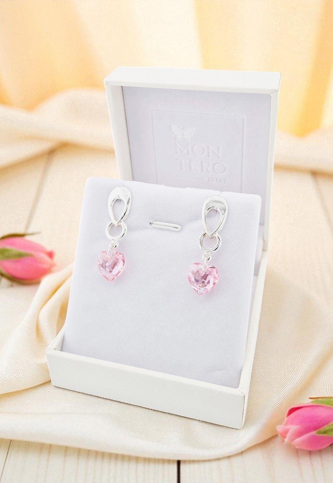 Aros Amor Baño de Oro Blanco Cristales Rose Shimmer.-4