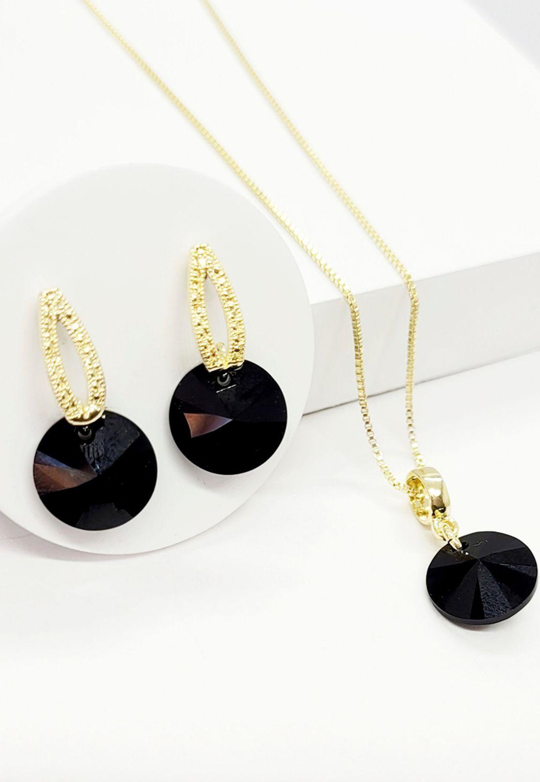 Conjunto Simona Gold Cristales Genuinos  Jet-1