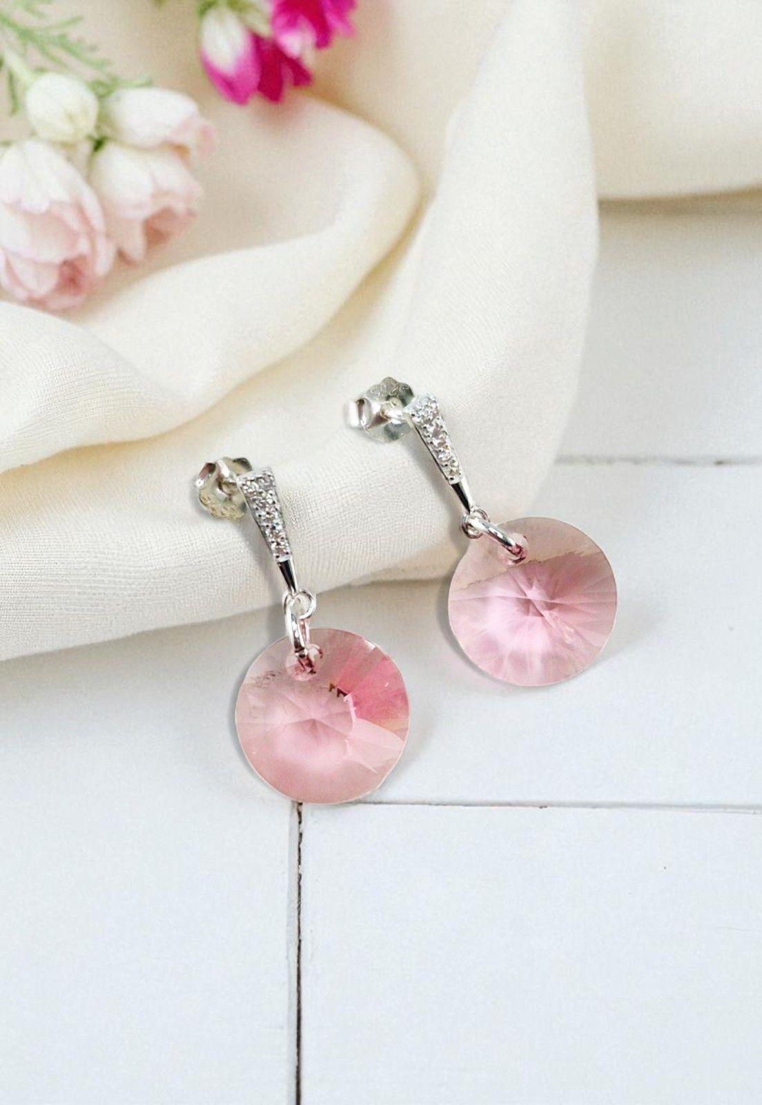 Aros Paris Plata Italiana 925 Cristal Genuino Rose Shimmer-2