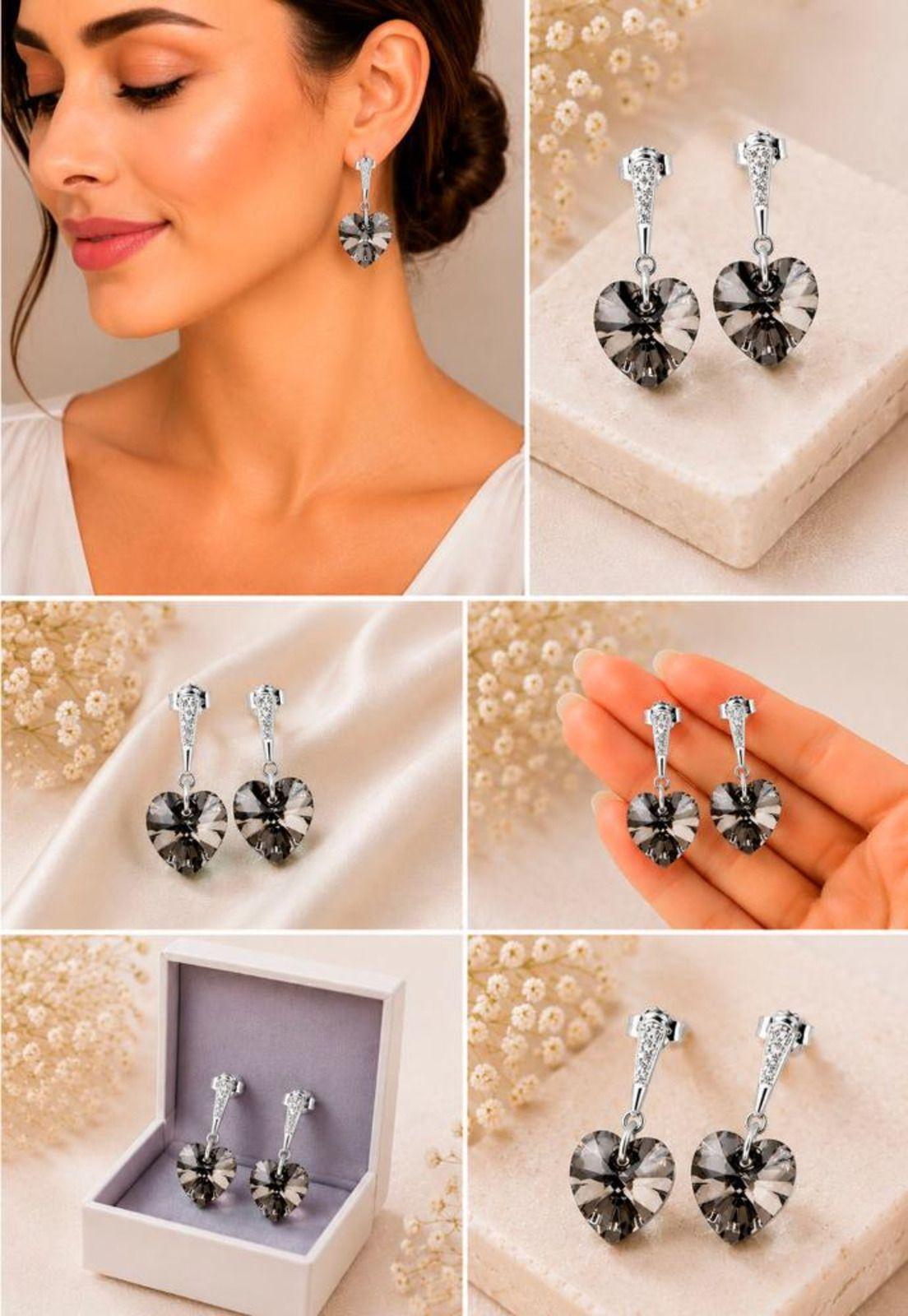 Aros Romance Plata 925 Cristal Swarovski® Silver Night-2