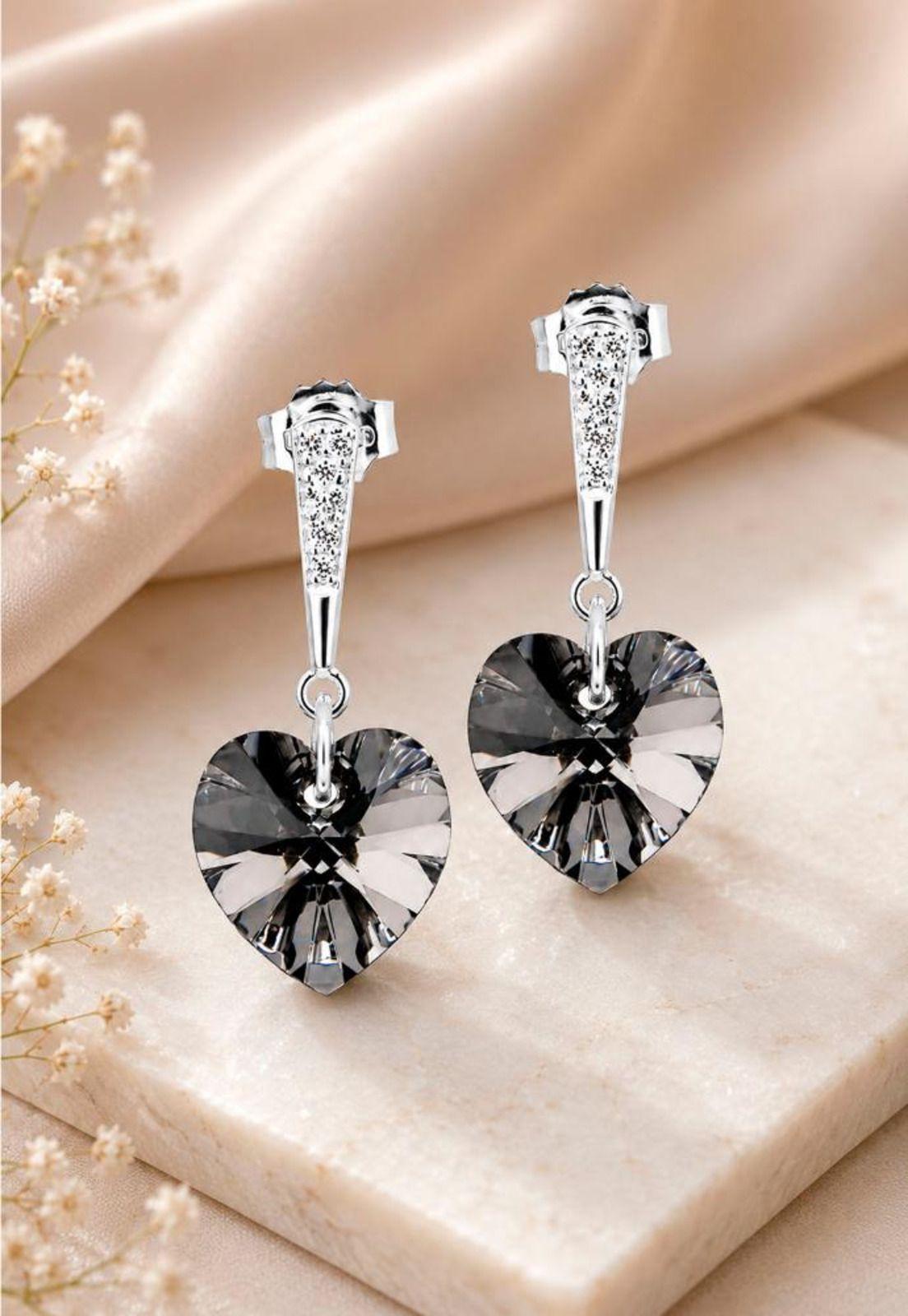 Aros Romance Plata 925 Cristal Swarovski® Silver Night-4