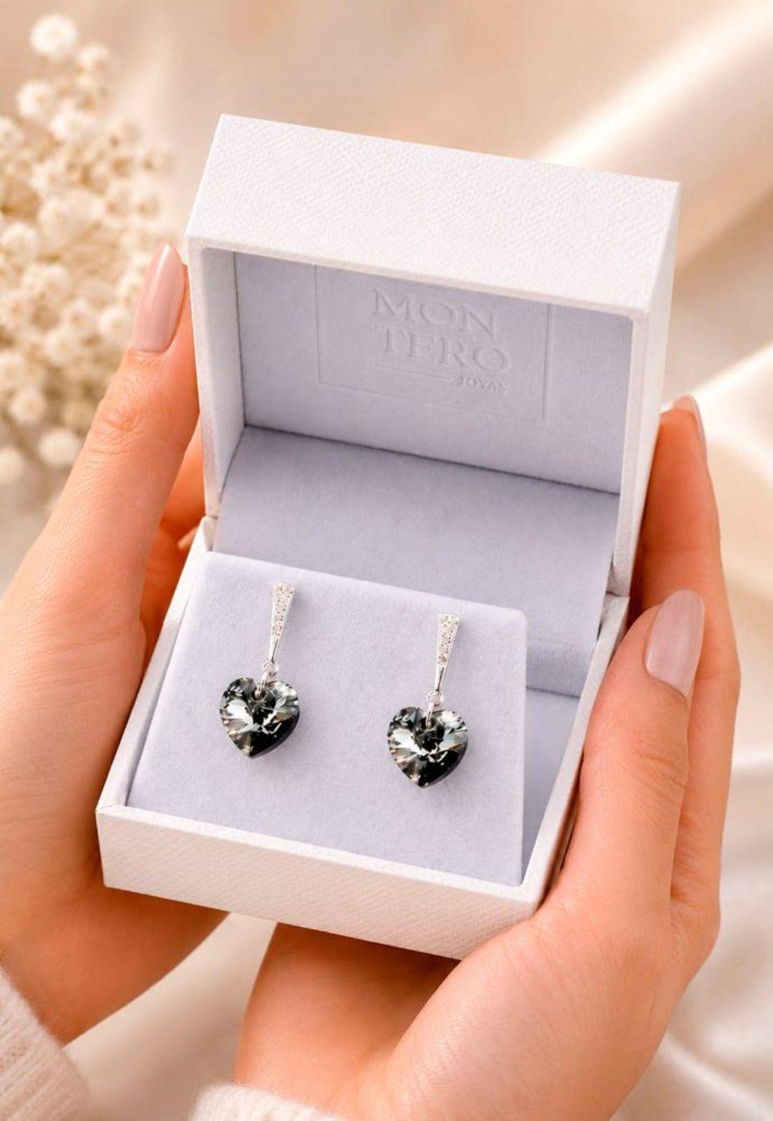 Aros Romance Plata 925 Cristal Swarovski® Silver Night-5