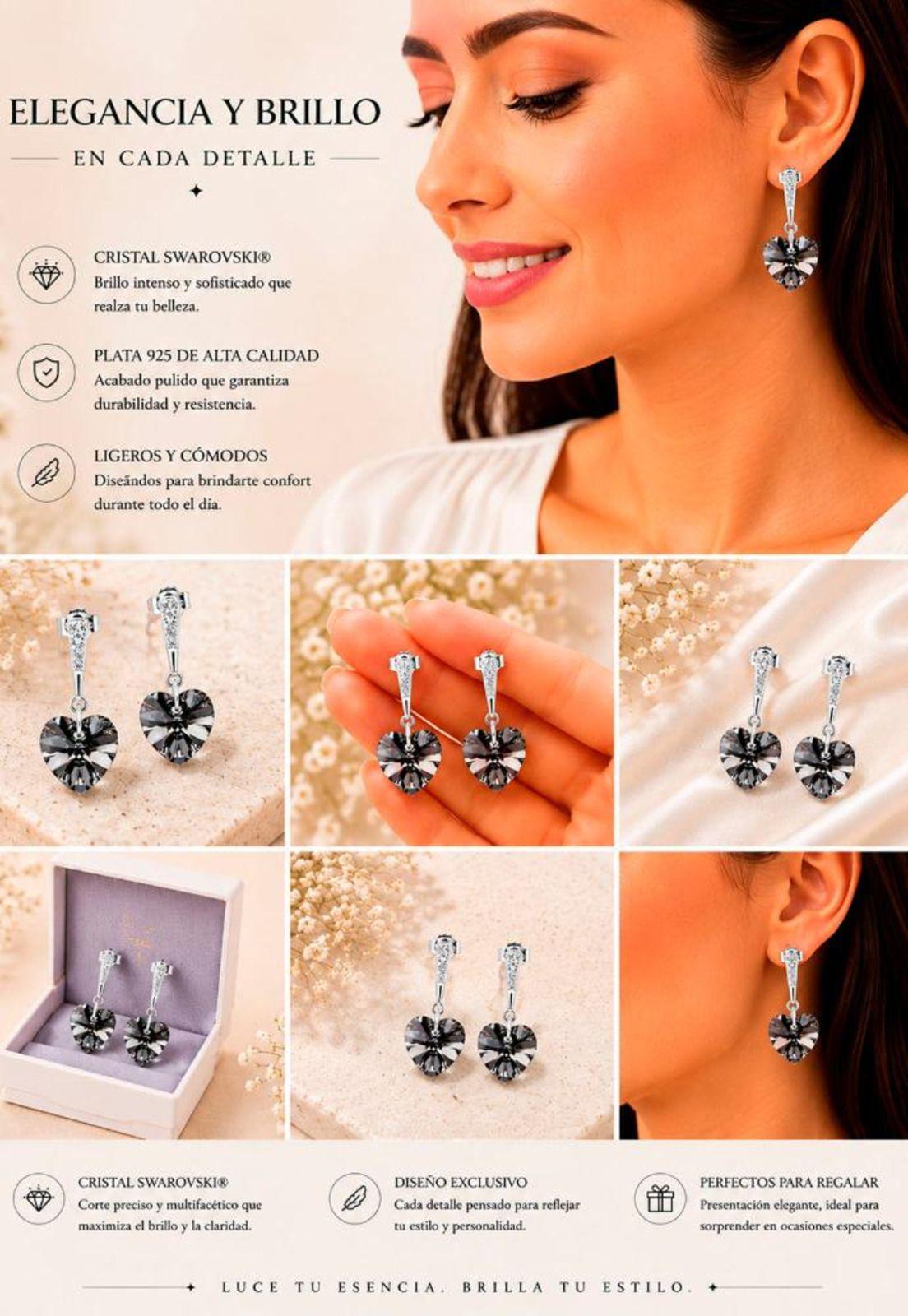 Aros Romance Plata 925 Cristal Swarovski® Silver Night-7