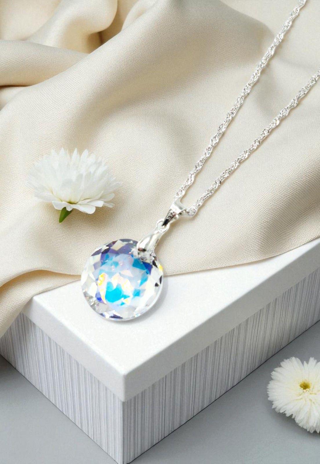 Collar Gran Gracia Plata  925 y Cristales Genuinos Aurora Boreal-2