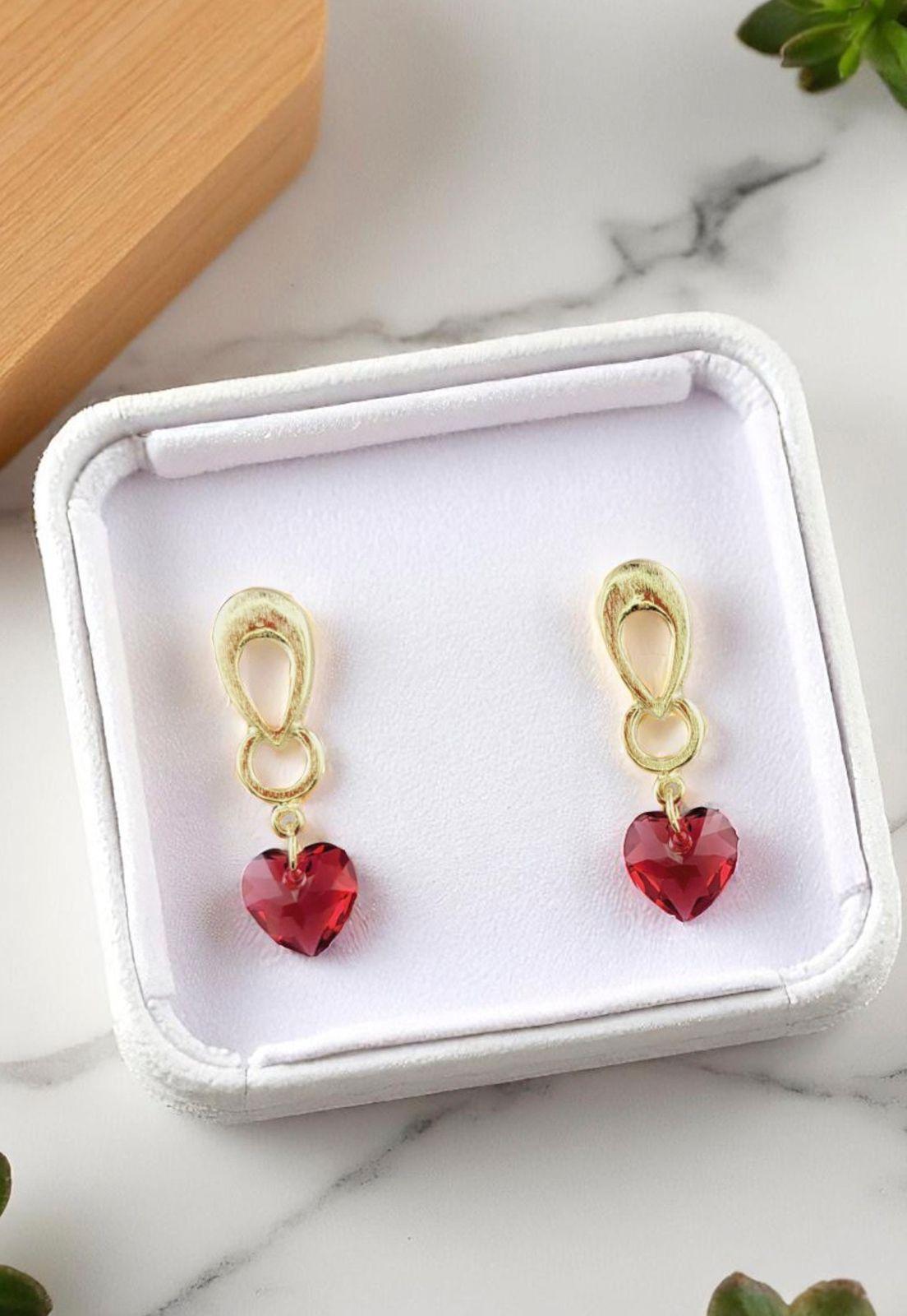 Aros Amor Gold Baño de Oro Cristales Genuinos Scarlet-2