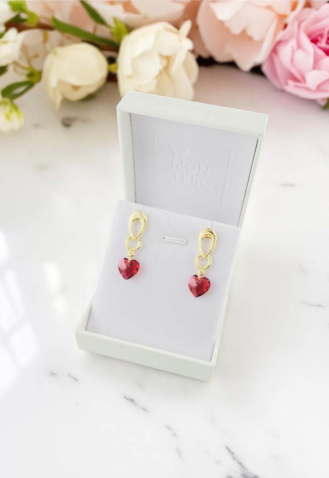 Aros Amor Gold Baño de Oro Cristales Genuinos Scarlet-4