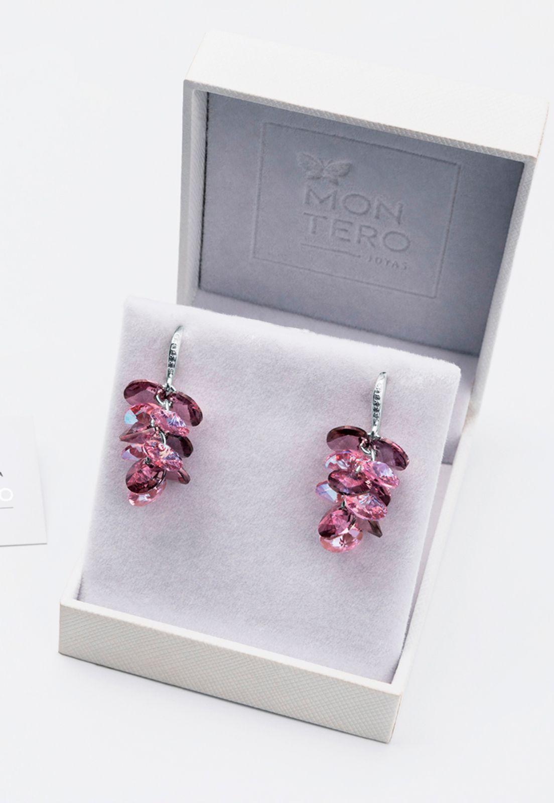 Aros Destellos Cristales Genuinos Antique Pink Rose-2