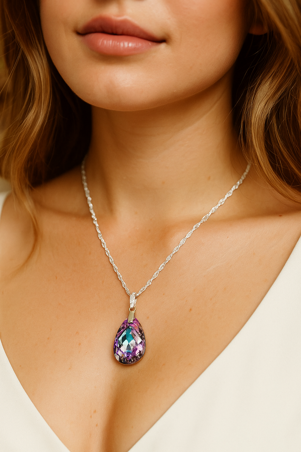 Collar Capricho Plata 925 Cristal Genuino Vitral Light -4