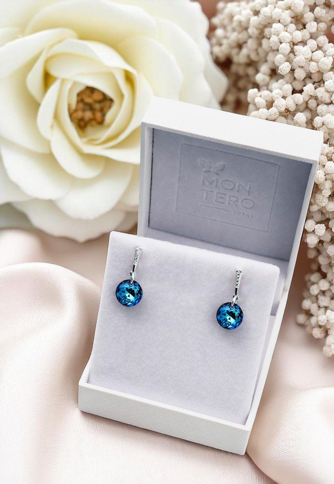 Aros Gracia Cristales Genuinos Bermuda Blue.-3