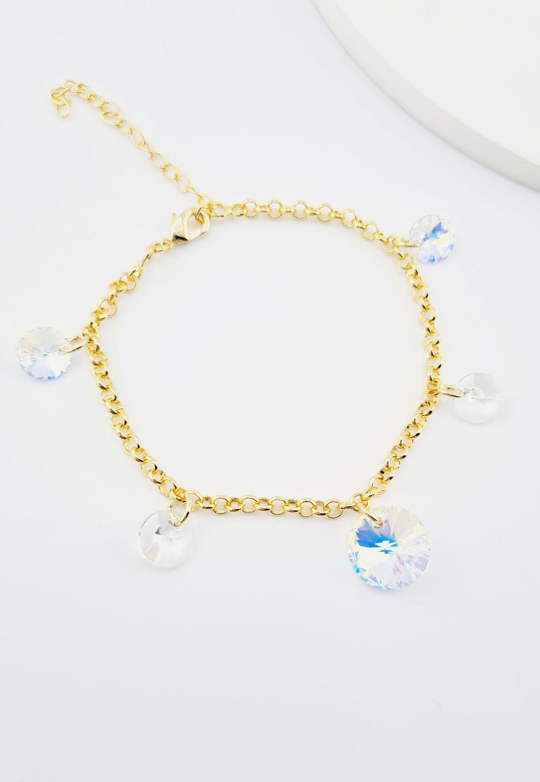 Pulsera Nepal Gold Baño de Oro 24k y Cristales Genuinos Aurora Boreal-2